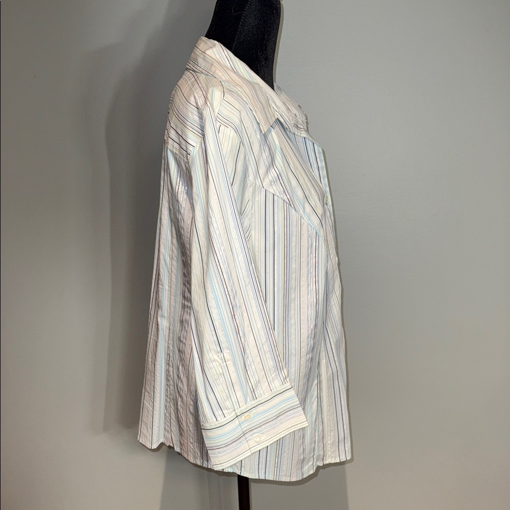 George Women's Striped Blouse - White and Blue shimmery silver stripes - Picture 2 of 10